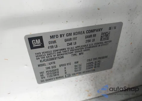 2014 Buick Encore Leather из США, поврежденный, VIN KL4CJGSB8EB775346